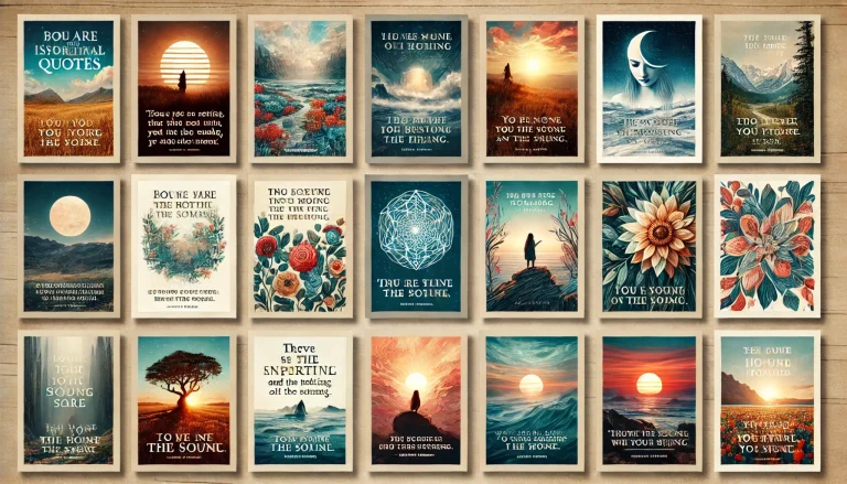 A collection of 15 inspirational quotes displayed in a visually appealing design. Each quote should be on a separate card with a unique background su